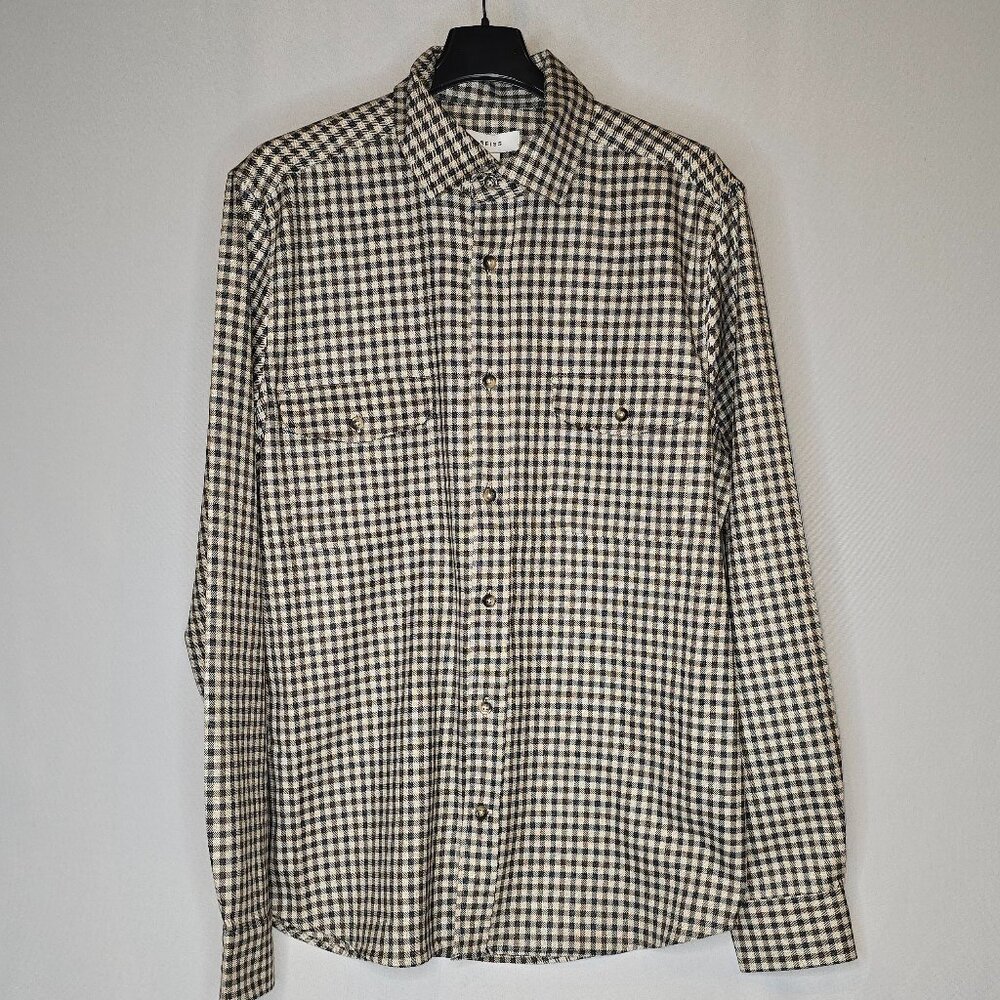 Reiss Tremont Brushed Checked Overshirt in Chocolate Multi, Size Large, NWT